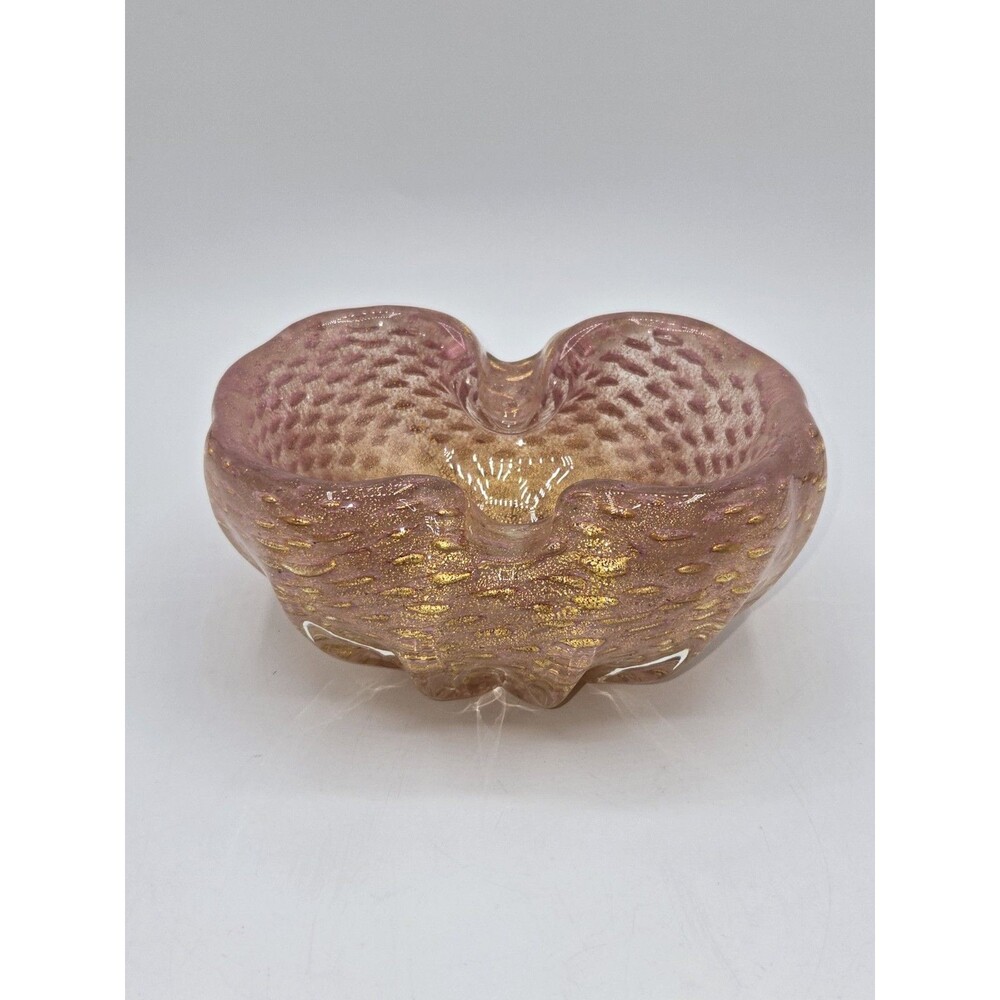 Barovier & Toso Attributed Murano Pink Gold Cordonato Glass Cigar Ashtray